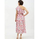Women's Polyester Floral One Shoulder Calf-length Dress (Multicolor)